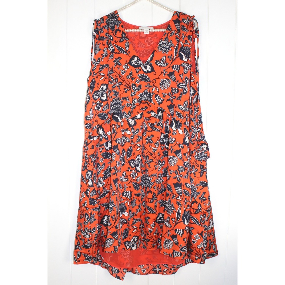 Nordstrom Signature 100% Silk Orange Floral Tiered Dress SZ 14‎